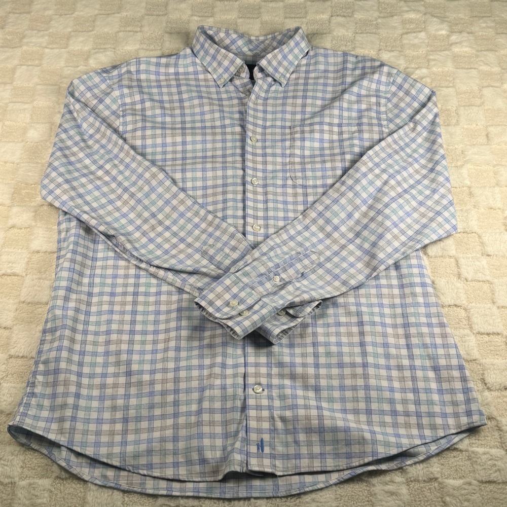 Johnnie-O Performance Mens XL Blue Plaid Bamboo Stretch Button Down Shirt LS